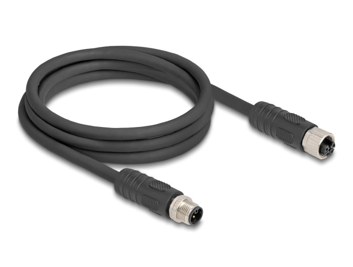 Delock M12 Kabel L-kodiert 4 Pin Stecker zu Buchse PUR schleppkettentauglich 2 m schwarz