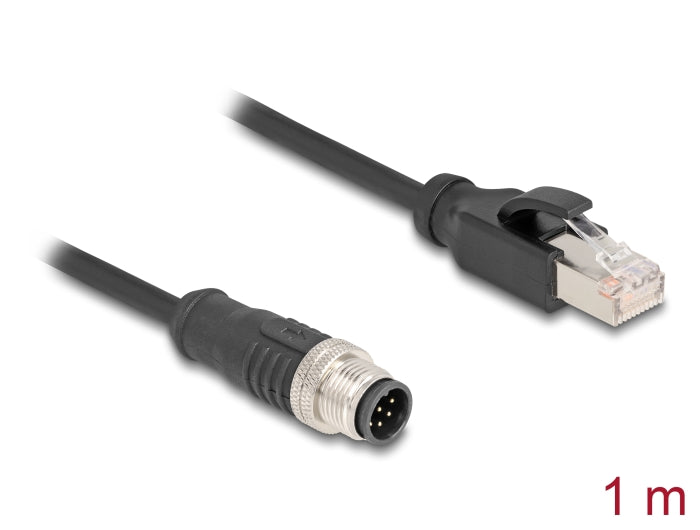 Delock M12 Kabel A-kodiert 8 Pin Stecker zu RJ45 Stecker PVC 1 m