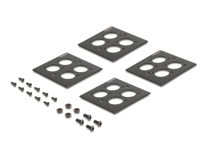 Delock D-Typ 19″ Patchpanel mit 4 D-Typ Platten 86 x 86 mm und 4 Ports 2 HE schwarz
