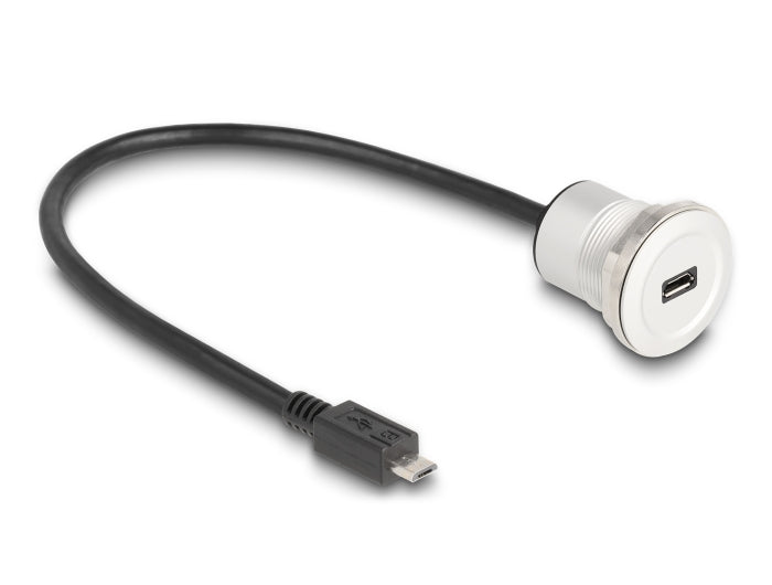Delock USB 2.0 Micro-B Einbaubuchse mit Kabelpeitsche Stecker 30 cm Aluminium