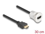 Delock HDMI Einbaubuchse 8K 60 Hz mit Kabelpeitsche Stecker 30 cm Aluminium