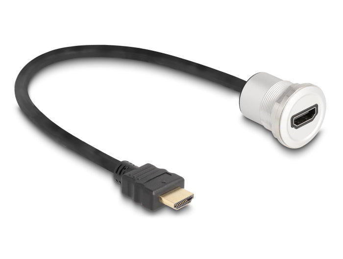 Delock HDMI Einbaubuchse 8K 60 Hz mit Kabelpeitsche Stecker 30 cm Aluminium