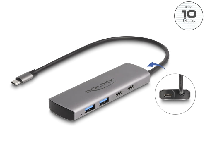 Delock USB 10 Gbps 2 Port USB Typ-A + 2 Port USB Type-C™ Hub mit USB Type-C™ Anschluss und zusätzlicher Strombuchse