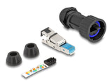 RJ45 Stecker feldkonfektionierbar Cat.6A mit Durchführungskupplung passend für Delock Artikel 67047 und 67048 IP68 staub- und wasserdicht schwarz