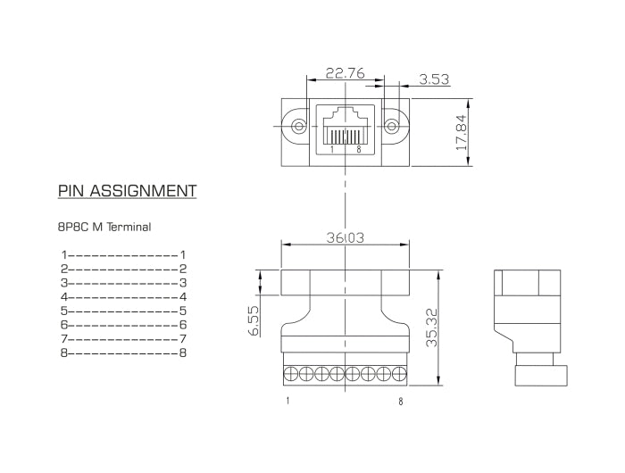 Delock RJ45 Buchse zu Terminalblock Adapter zum Einbau 8 Pin 2-teilig