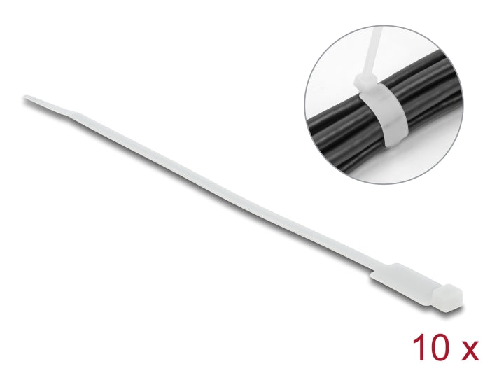 Delock Kabelbinder mit Beschriftungsfeld L 300 x B 4,8 mm weiß 10 Stück