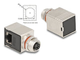 Delock M12 Adapter X-kodiert 8 Pin Buchse zu RJ45 Buchse Cat.6A STP geschirmt 90° gewinkelt