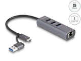 Delock 3 Port USB 5 Gbps Hub + Gigabit LAN mit USB Type-C™ oder USB Typ-A Anschluss im Metallgehäuse