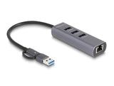 Delock 3 Port USB 5 Gbps Hub + Gigabit LAN mit USB Type-C™ oder USB Typ-A Anschluss im Metallgehäuse