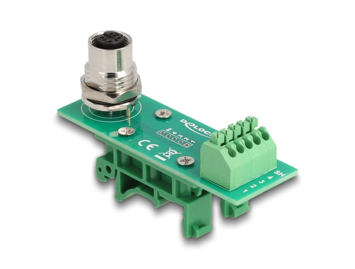 Delock M12 Übergabemodul Adapter A-kodiert 4 Pin Buchse zu 5 Pin Terminalblock für Hutschiene