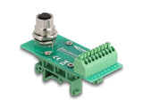 Delock M12 Übergabemodul Adapter A-kodiert 8 Pin Buchse zu 9 Pin Terminalblock für Hutschiene