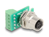 Delock M12 Übergabemodul Adapter A-kodiert 4 Pin Buchse zu 5 Pin Terminalblock zum Einbau