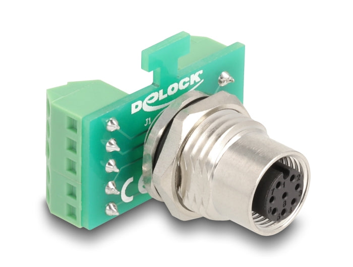 Delock M12 Übergabemodul Adapter A-kodiert 8 Pin Buchse zu 9 Pin Terminalblock zum Einbau