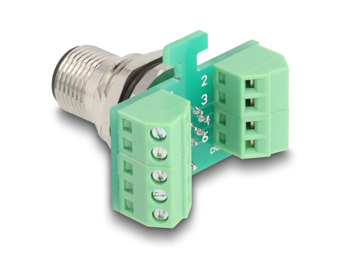 Delock M12 Übergabemodul Adapter A-kodiert 8 Pin Stecker zu 9 Pin Terminalblock zum Einbau
