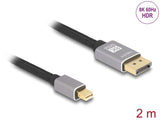 Delock Mini DisplayPort zu DisplayPort Kabel 8K 60 Hz 2 m grau Metall ohne Einrastfunktion