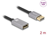 Delock DisplayPort Verlängerungskabel 8K 60 Hz 2 m grau Metall ohne Einrastfunktion