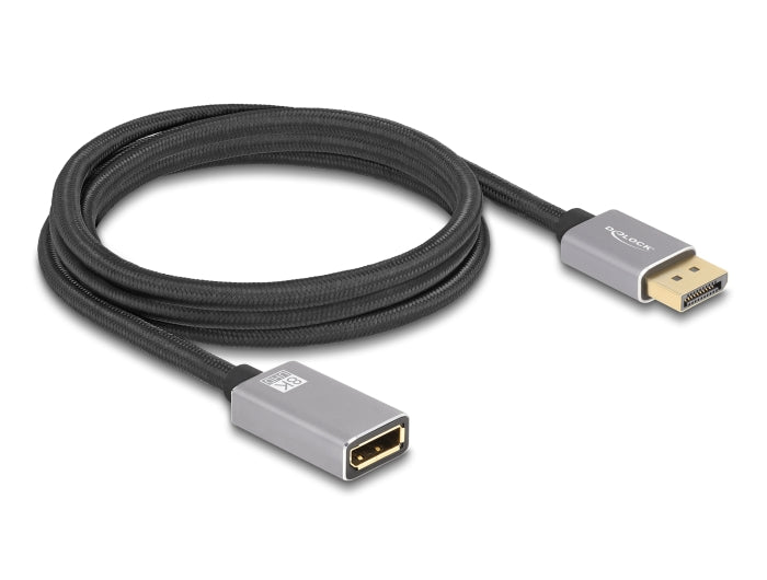 Delock DisplayPort Verlängerungskabel 8K 60 Hz 2 m grau Metall ohne Einrastfunktion