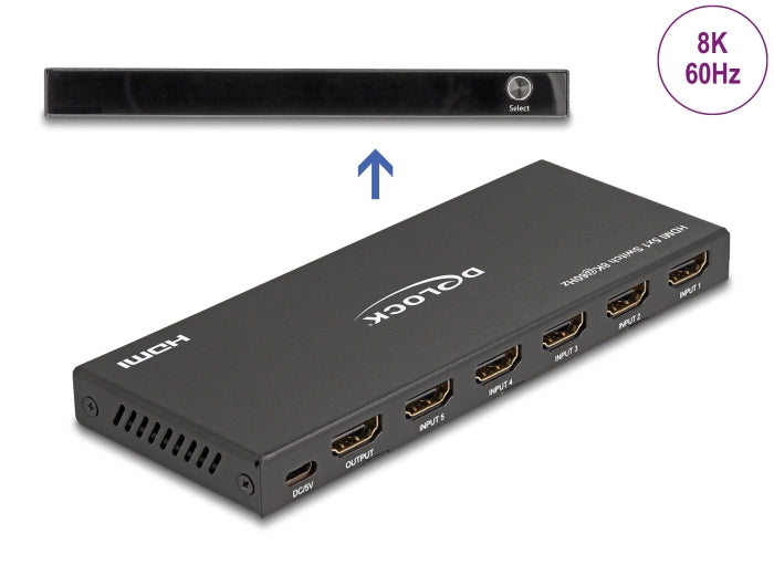 Delock HDMI Switch 5 x HDMI in zu 1 x HDMI out 8K 60 Hz
