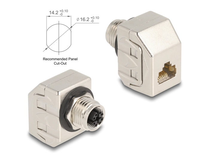 Delock M12 Adapter X-kodiert 8 Pin Buchse zu RJ45 Buchse Cat.6A STP Metall