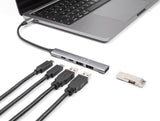 Delock 4 Port Slim USB Type-C™ Hub mit 1 x USB 10 Gbps Typ-A + 2 x USB 2.0 Typ-A + 1 x USB 2.0 USB Type-C™ und PD 95 W