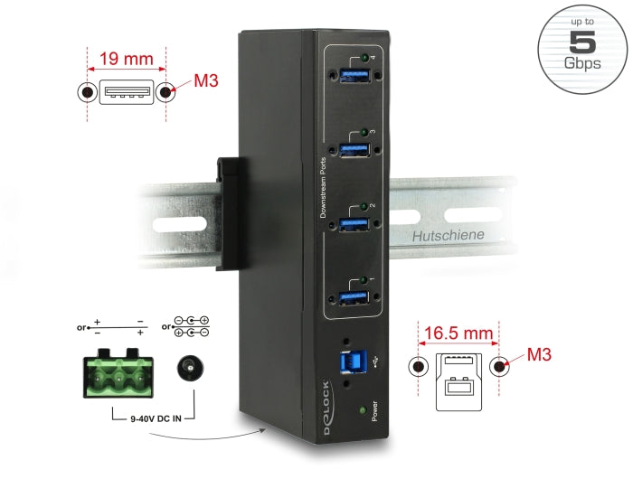 Delock Externer Industrie Hub 4 x USB 5 Gbps Typ-A mit 20 kV ESD Schutz