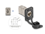 Delock D-Typ RJ45 Einbaubuchse mit LSA Anschluss Cat.6A STP mit Schutzkappe IP66 staub- und wasserdicht