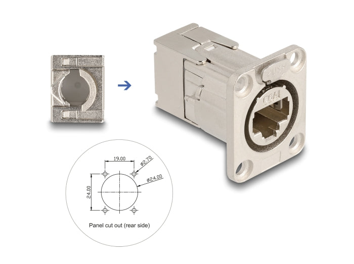 Delock D-Typ RJ45 Einbaubuchse mit LSA Anschluss Cat.6A STP Metall