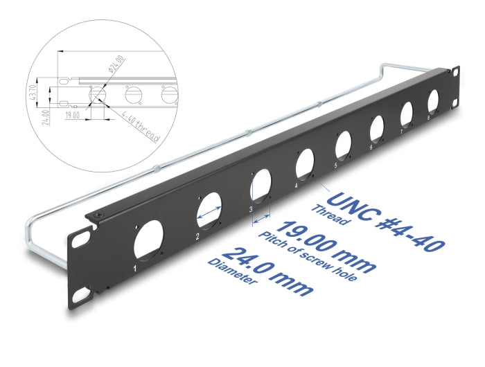 Delock 19″ D-Typ Patchpanel mit Entlastungsschiene 8 Port 1 HE schwarz