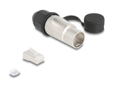RJ45 Modularer Stecker Cat.6A zur Eigenmontage mit robusten Kabelsteckergehäuse und Schutzkappe passend für die Delock Durchführungskupplungen 67061 und 67062 IP66 staub- und wasserdicht