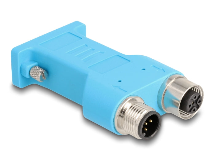 Delock D-Sub 9 Buchse zu M12 Stecker und Buchse A-kodiert 5 Pin CAN Bus Verteiler 180° blau