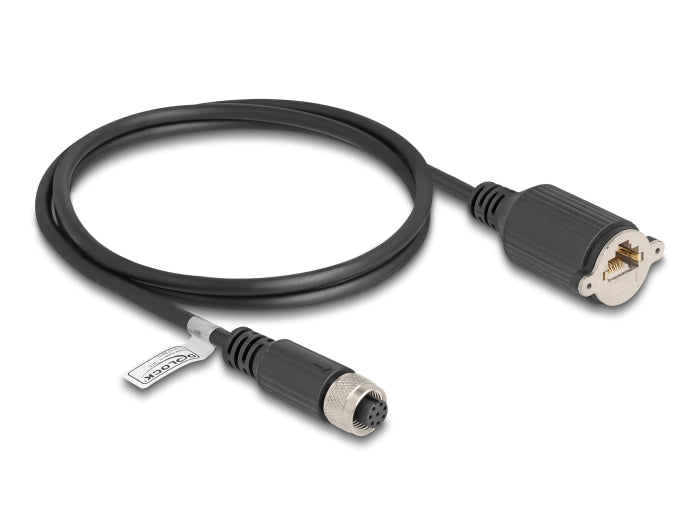Delock M12 Kabel A-kodiert 8 Pin Buchse zu RJ45 Buchse zum Einbau Cat.5e FTP 1 m schwarz