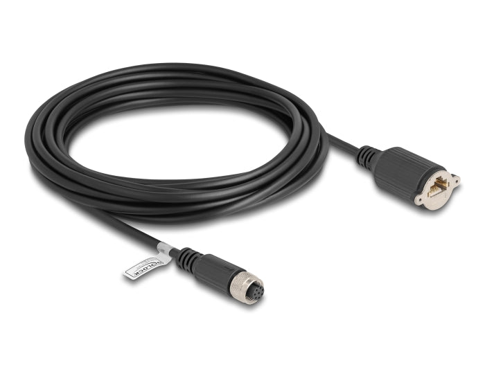 Delock M12 Kabel A-kodiert 8 Pin Buchse zu RJ45 Buchse zum Einbau Cat.5e FTP 5 m schwarz