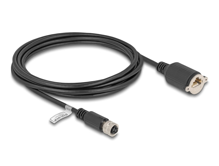 Delock M12 Kabel D-kodiert 4 Pin Buchse zu RJ45 Buchse zum Einbau Cat.5e FTP 3 m schwarz