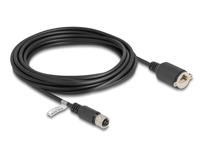 Delock M12 Kabel D-kodiert 4 Pin Buchse zu RJ45 Buchse zum Einbau Cat.5e FTP 5 m schwarz