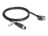 Delock M12 Kabel D-kodiert 4 Pin Buchse zu RJ45 Stecker mit Schrauben Cat.5e FTP 1 m schwarz