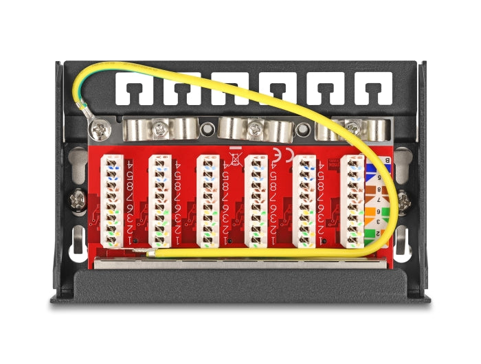 Delock Mini Desktop Patchpanel RJ45 Buchse 6 Port Cat.6A geschirmt schwarz - zur Montage an Tisch, Wand oder Hutschiene