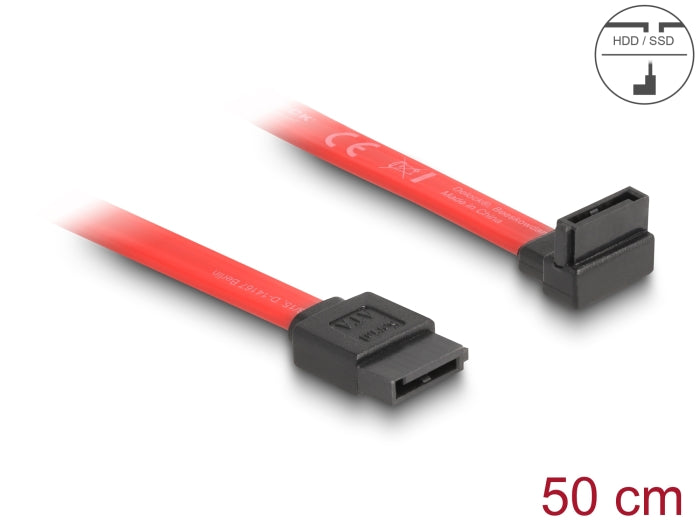 Delock SATA 3 Gb/s Kabel gerade auf oben gewinkelt 50 cm rot