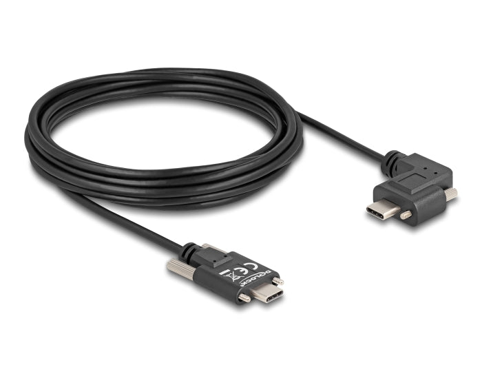 Delock USB 2.0 Kabel USB Type-C™ Stecker mit Schrauben zu USB Type-C™ Stecker mit Schrauben gewinkelt links / rechts PD 3.0 60 W 5 m