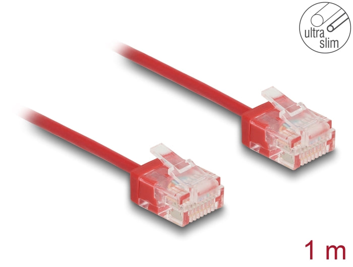 Delock RJ45 Netzwerkkabel Cat.6 UTP Ultra Slim 1 m rot mit kurzen Steckern