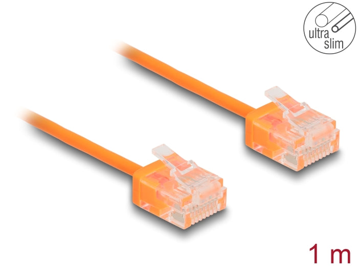 Delock RJ45 Netzwerkkabel Cat.6 UTP Ultra Slim 1 m orange mit kurzen Steckern
