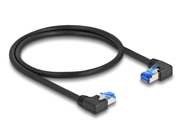 Delock RJ45 Netzwerkkabel Cat.6A S/FTP rechts / links gewinkelt 0,5 m schwarz