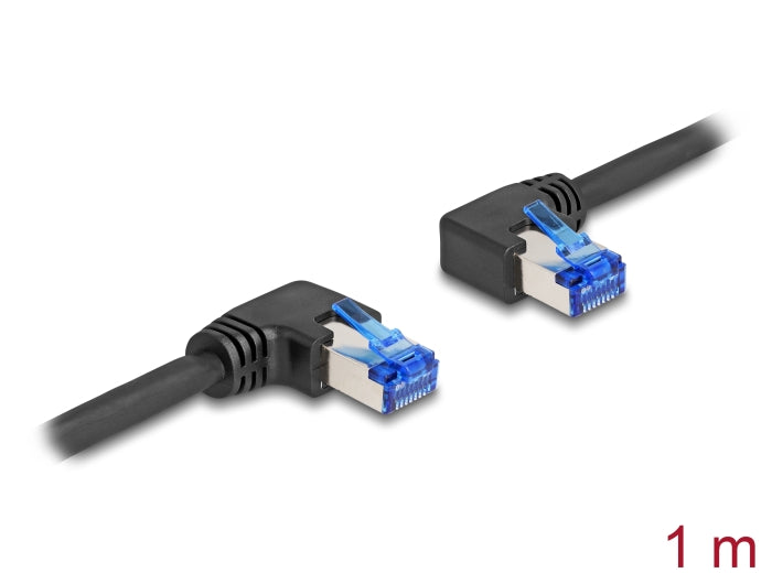 Delock RJ45 Netzwerkkabel Cat.6A S/FTP rechts / links gewinkelt 1 m schwarz