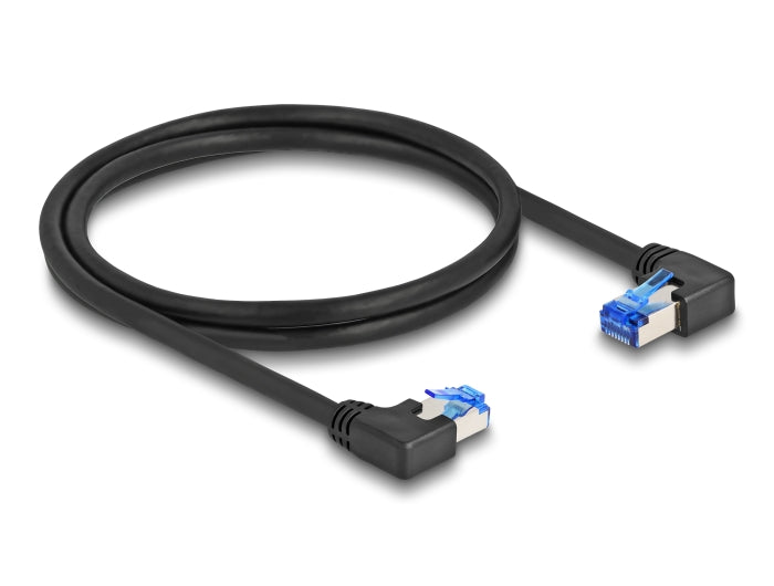 Delock RJ45 Netzwerkkabel Cat.6A S/FTP rechts / links gewinkelt 1 m schwarz