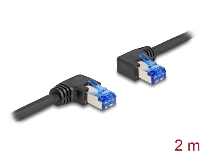 Delock RJ45 Netzwerkkabel Cat.6A S/FTP rechts / links gewinkelt 2 m schwarz