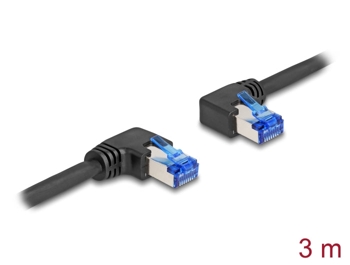 Delock RJ45 Netzwerkkabel Cat.6A S/FTP rechts / links gewinkelt 3 m schwarz