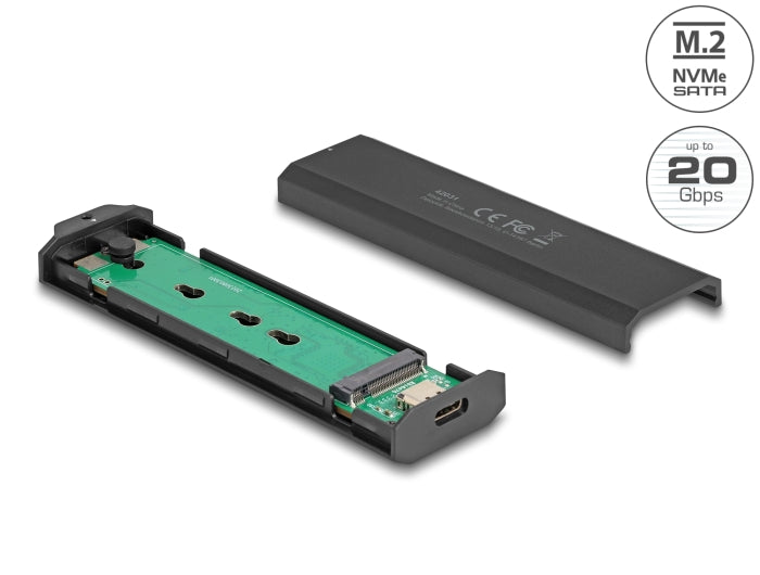 Delock Externes USB Type-C™ 20 Gbps Combo Gehäuse für M.2 NVMe PCIe oder SATA SSD - werkzeugfrei