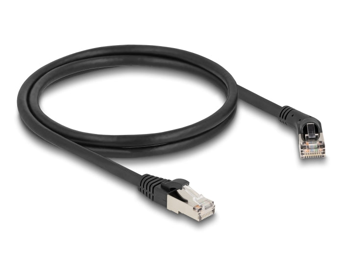 Delock RJ45 Netzwerkkabel Cat.6A S/FTP Stecker 45° nach rechts gewinkelt zu Stecker gerade 1 m schwarz