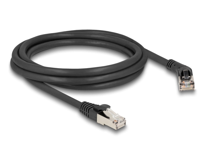 Delock RJ45 Netzwerkkabel Cat.6A S/FTP Stecker 45° nach rechts gewinkelt zu Stecker gerade 2 m schwarz