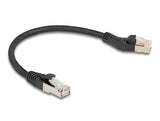 Delock RJ45 Netzwerkkabel Cat.6A S/FTP Stecker 45° nach links gewinkelt zu Stecker gerade 0,25 m schwarz