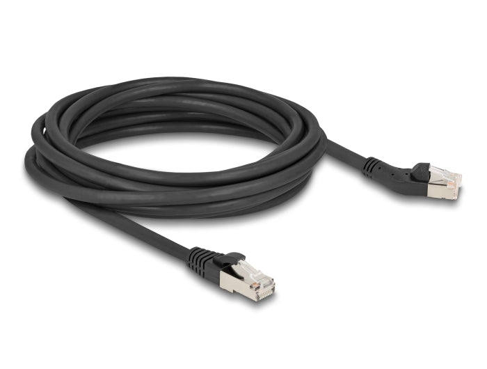 Delock RJ45 Netzwerkkabel Cat.6A S/FTP Stecker 45° nach links gewinkelt zu Stecker gerade 5 m schwarz